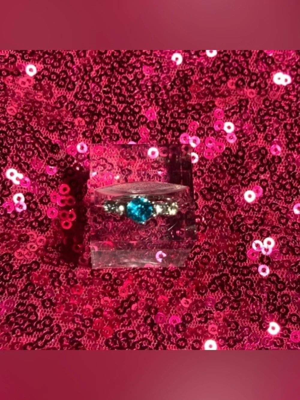 Aquamarine Birthstone Womens Ring Size 6 Sky Blue Sparkle Princess Cut Y2K gift